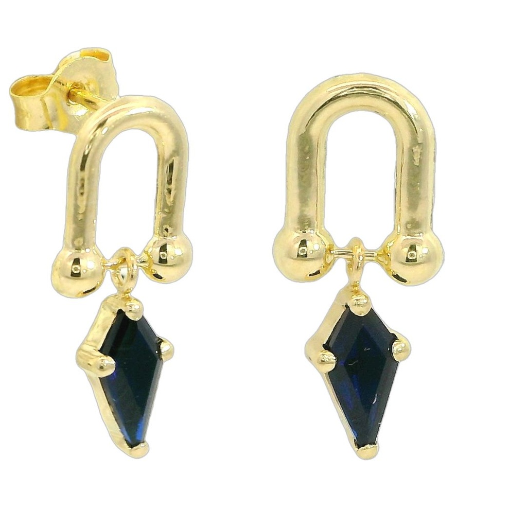 Pendientes eslabon piedra cometa color zafiro oro 18k