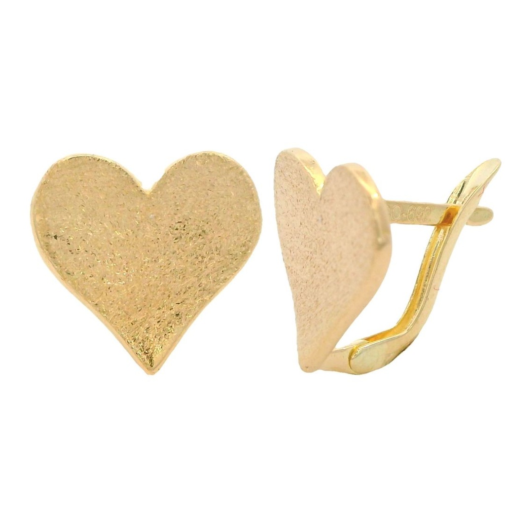 Pendientes corazon satinado en oro de 18k