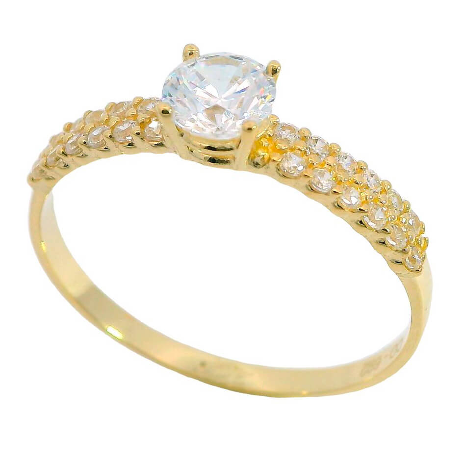 Anillo solitario con circonitas oro 18k