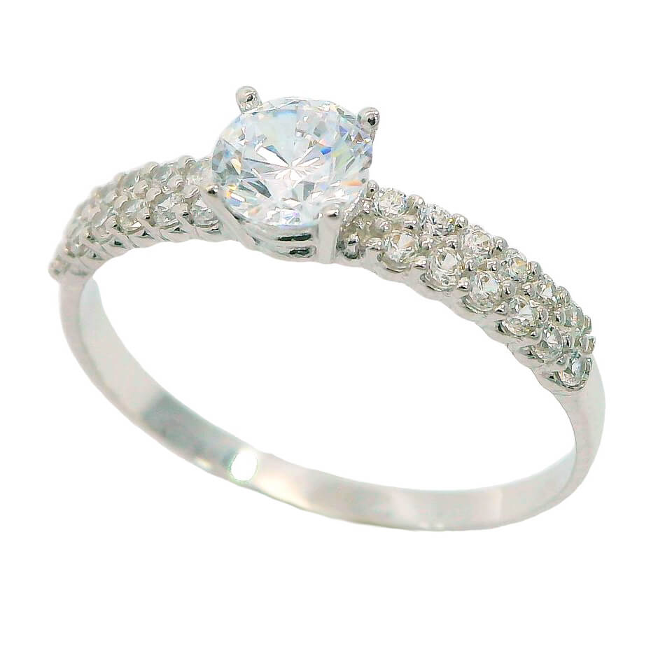 Anillo solitario con circonitas oro blanco 18k
