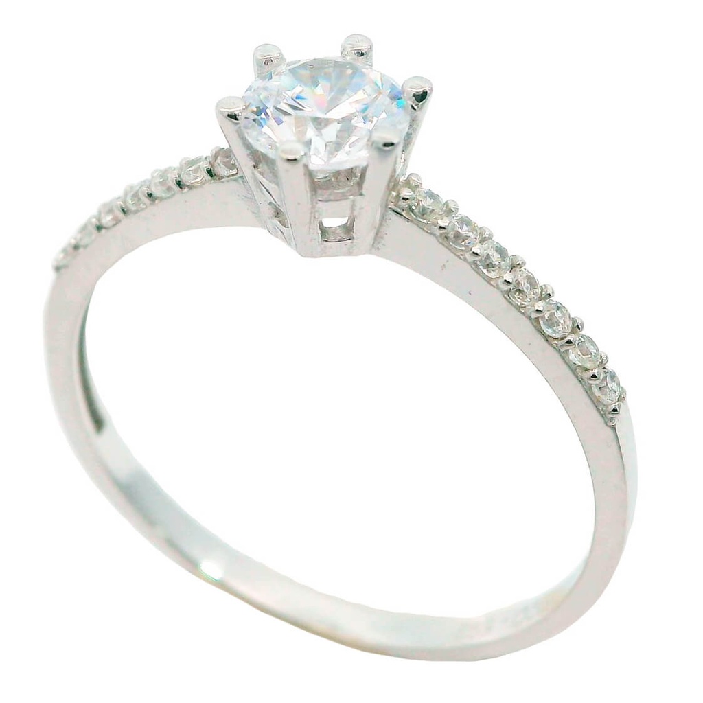 Anillo solitario con circonitas oro blanco 18k