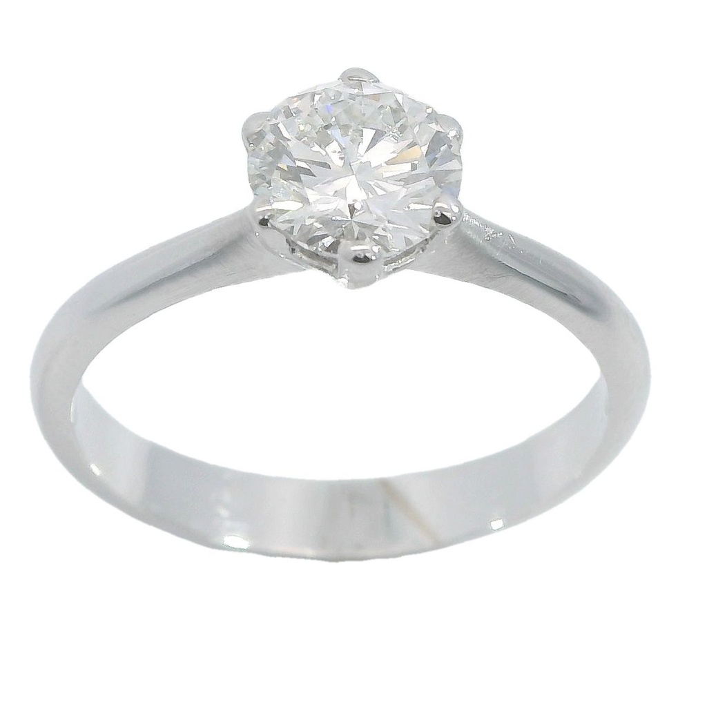 Anillo solitario con diamante 6,5mm. oro blanco 18k