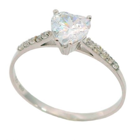 Anillo solitario circonita corazón oro blanco 18k