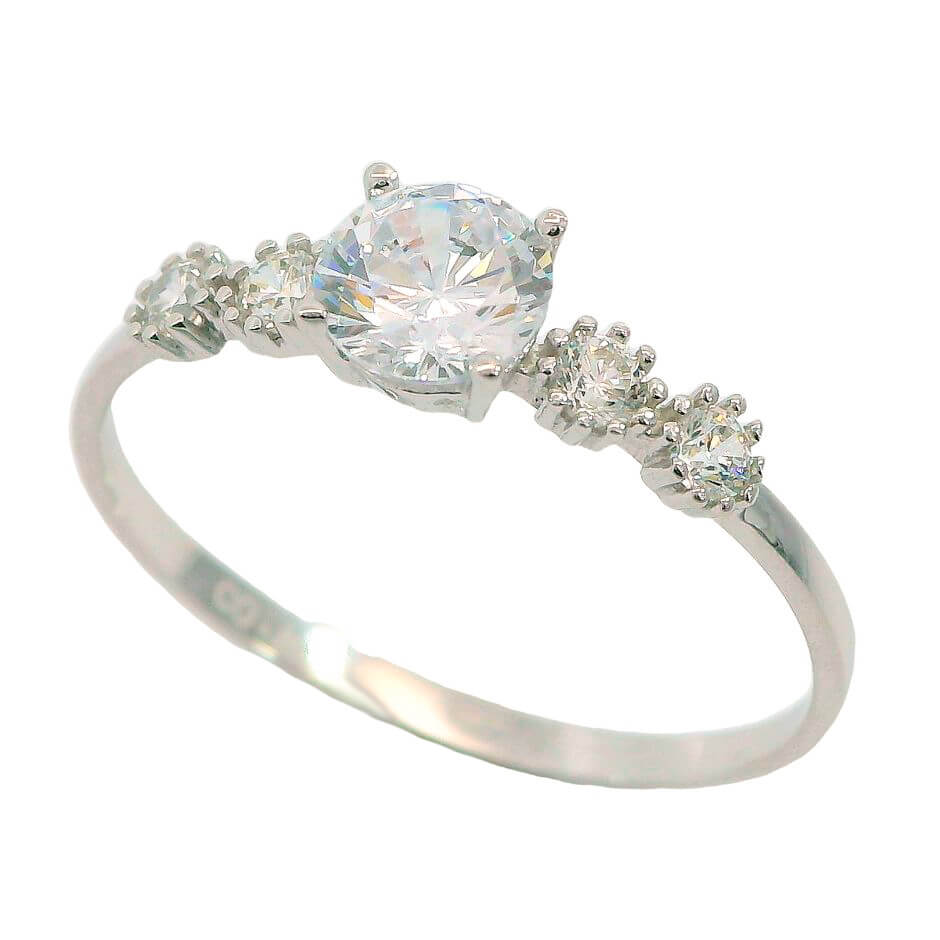 Anillo tipo solitario con circonitas oro blanco 18k