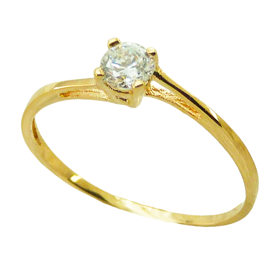 Anillo solitario 4 garras y circonita oro 18k