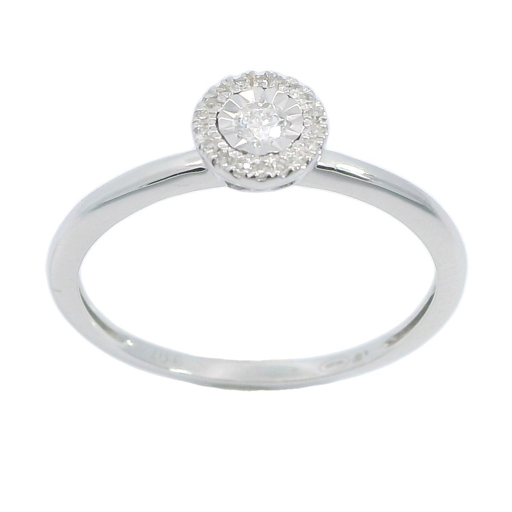 Anillo tipo solitario con diamantes oro blanco 18k