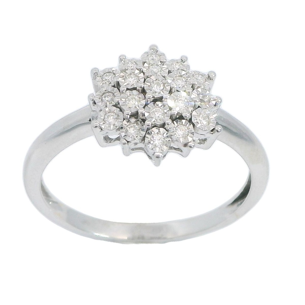 Anillo con 19 diamantes en oro blanco de 18k