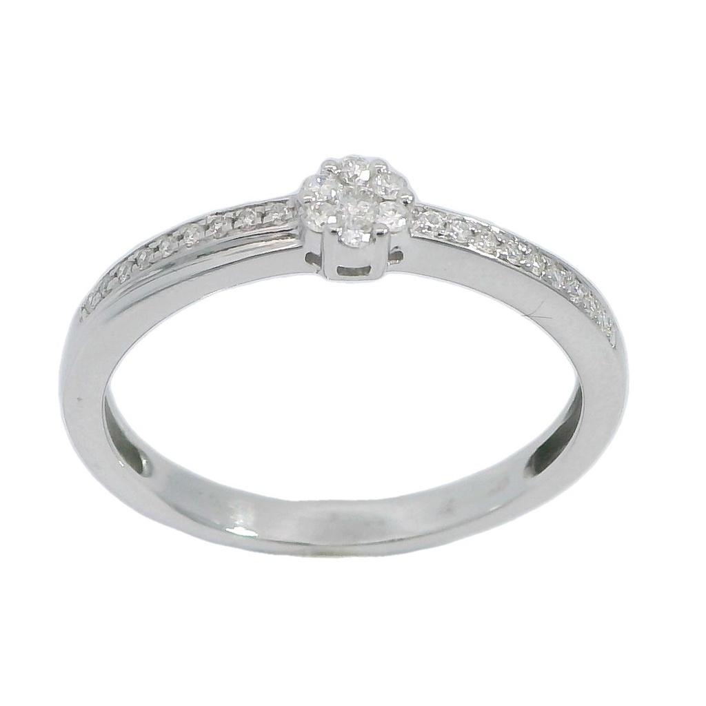 Anillo tipo solitario con diamantes oro blanco 18k
