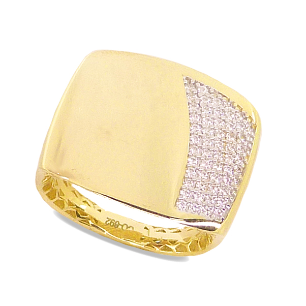 Anillo ancho con circonitas en oro de 18k