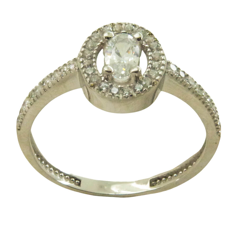 Anillo con circonitas en oro blanco 18k