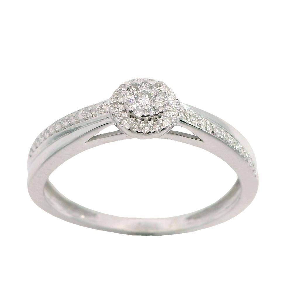 Anillo princesa de diamantes oro blanco 18k