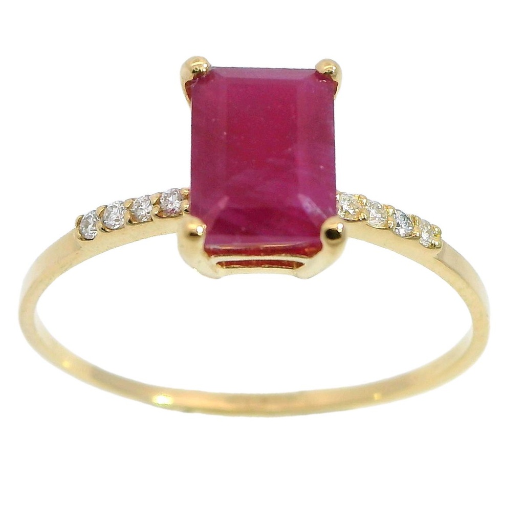 Anillo rubi 7x5mm. 0.98ct y 8 diamantes 1mm. h-se 0.06 oro 18k