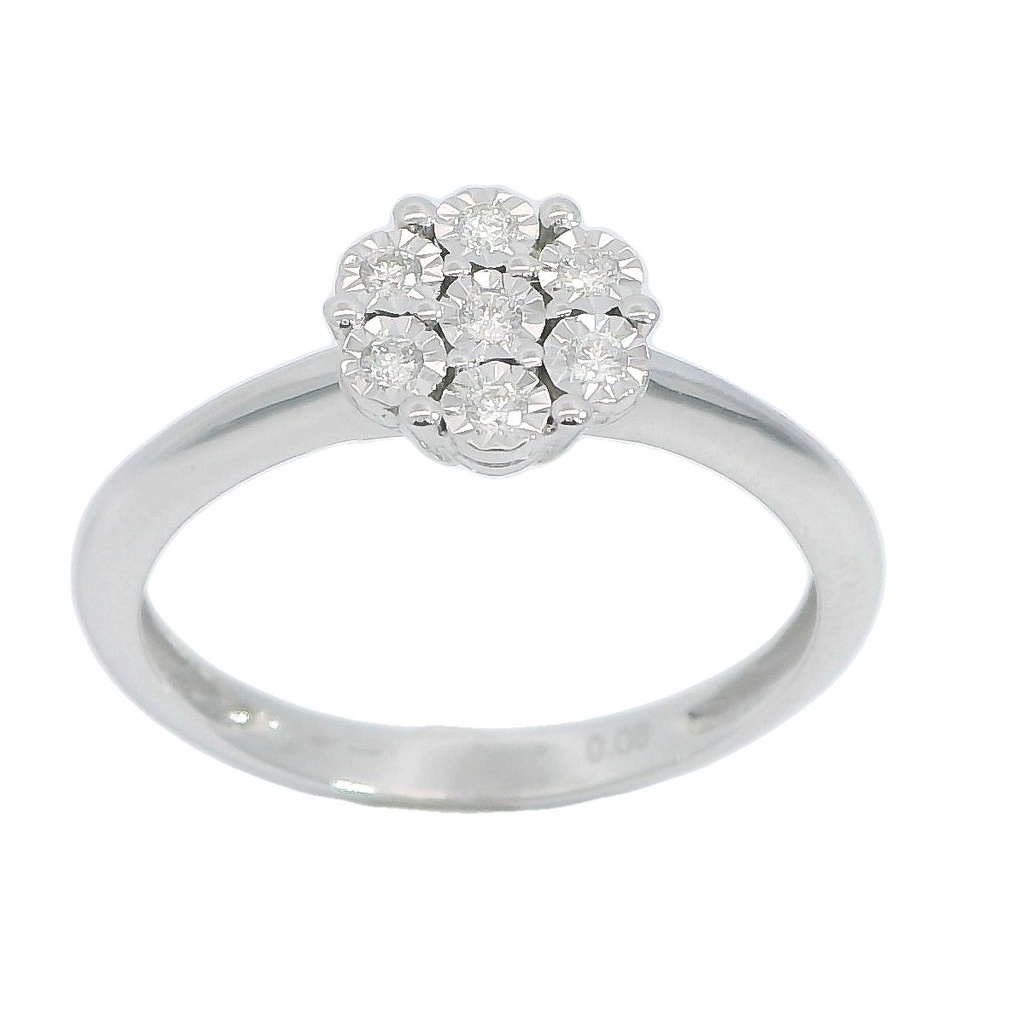 Anillo de diamantes solitario flor oro blanco 18k