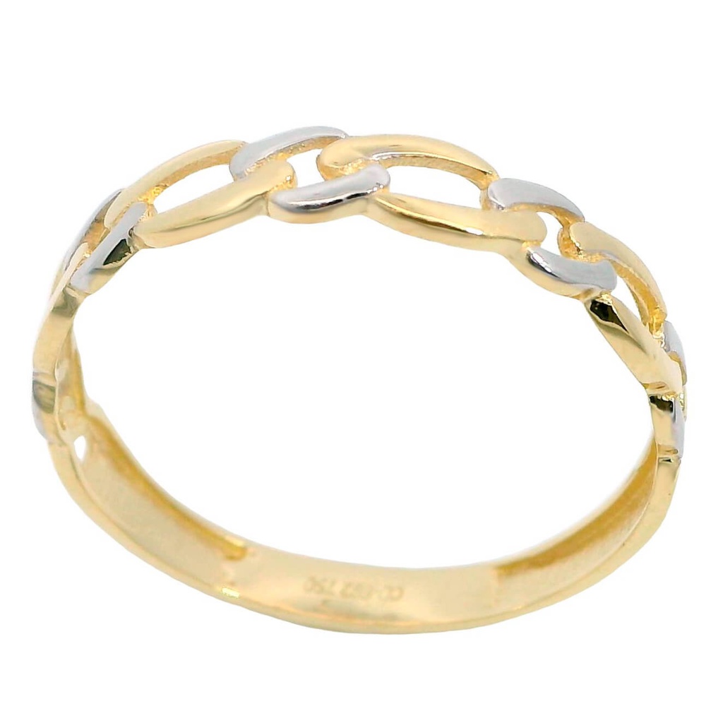 Anillo calado eslabones bicolor oro 18k