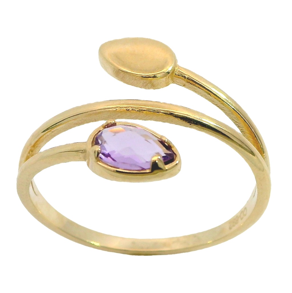 Anillo fino liso con amatista oro 18k