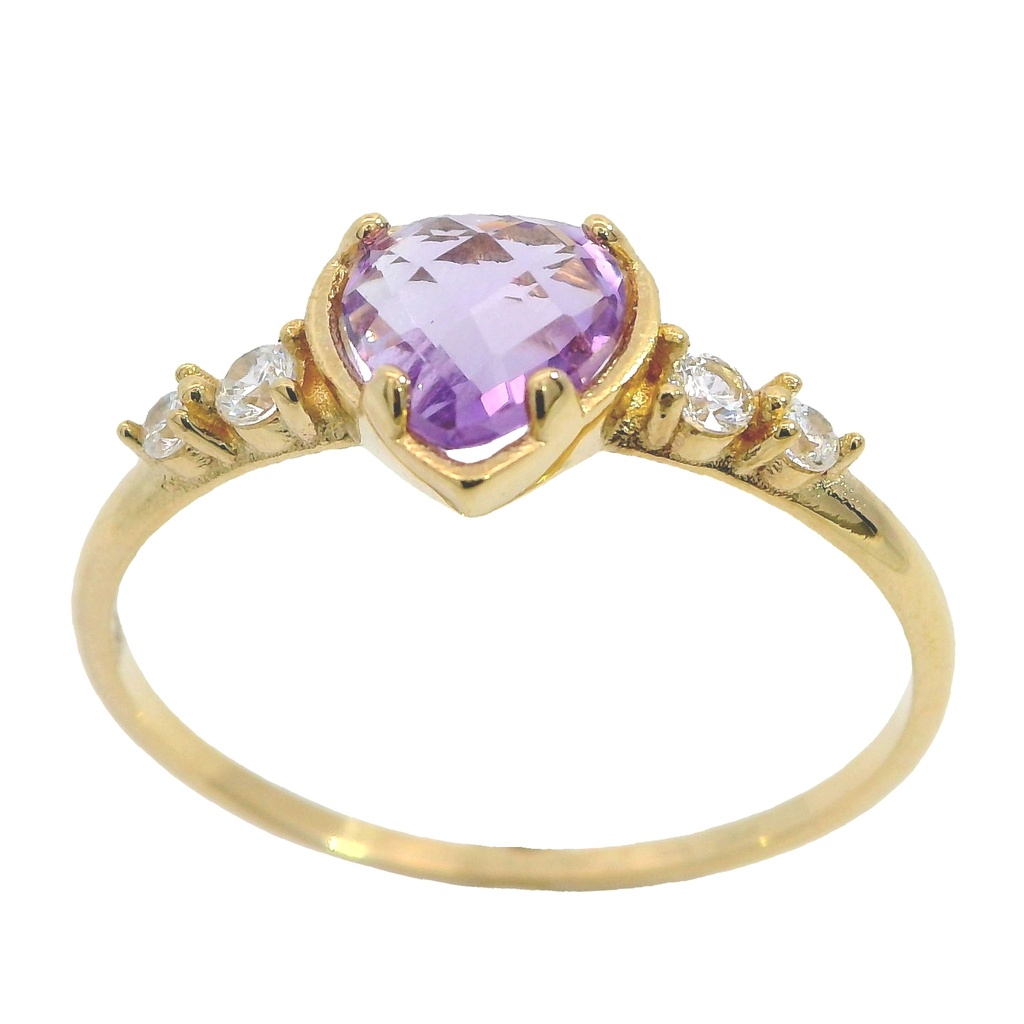 Anillo con amatista de corazon en oro de 18k