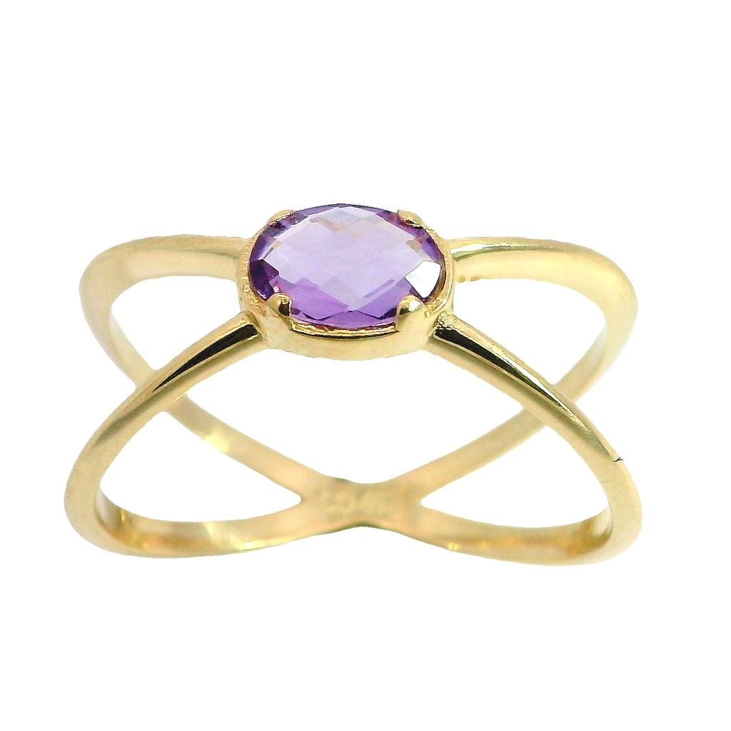 Anillo doble cuerpo con amatista oro 18k