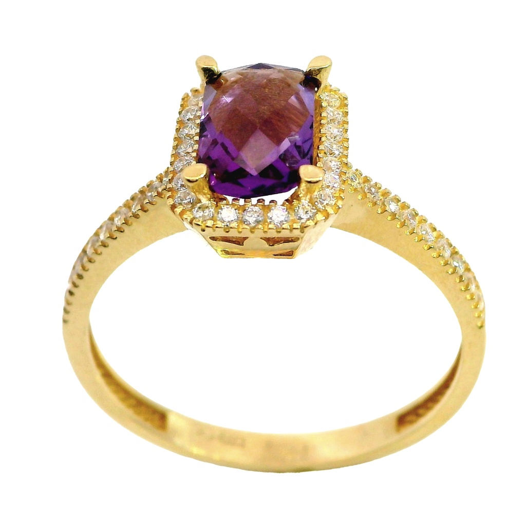 Anillo con amatista y circonitas oro 18k