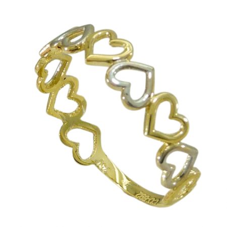 Anillo con corazones en bicolor oro 18k
