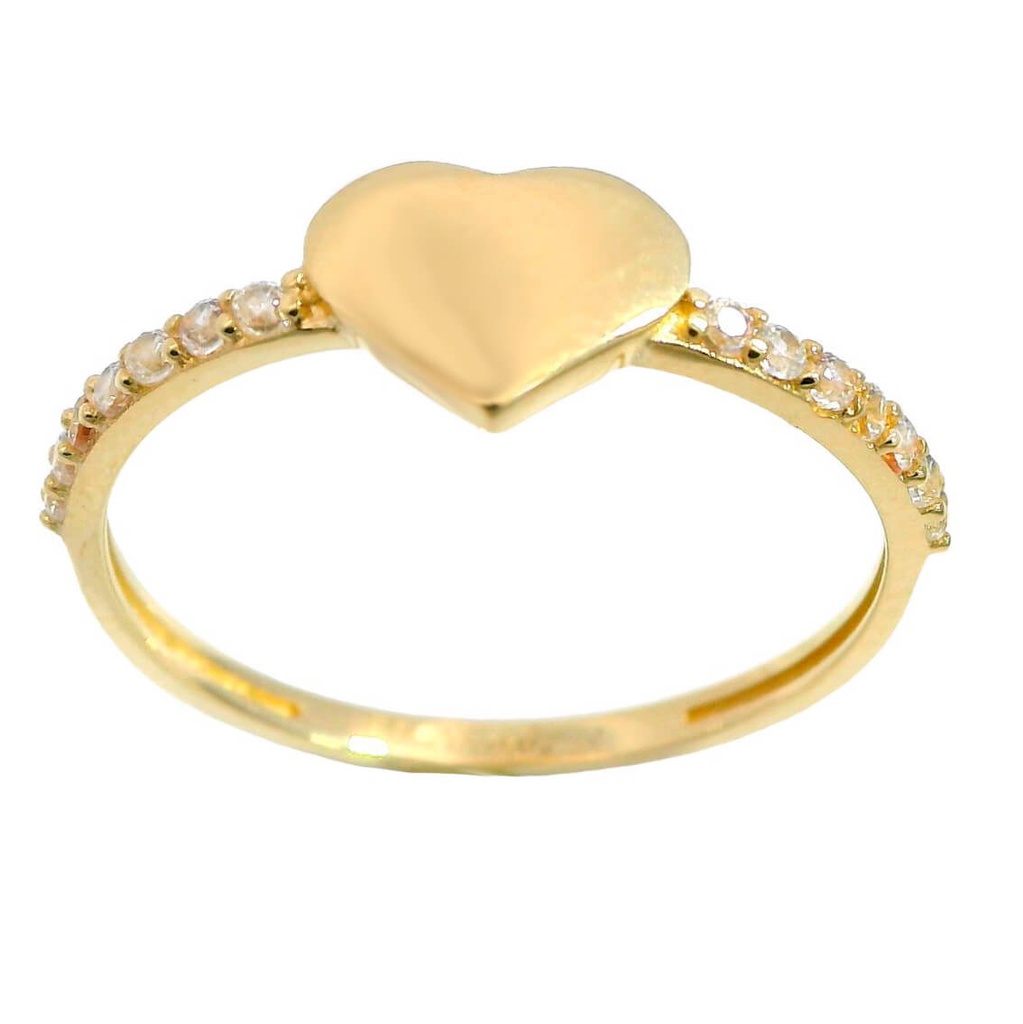 Anillo corazon y circonitas en oro de 18k