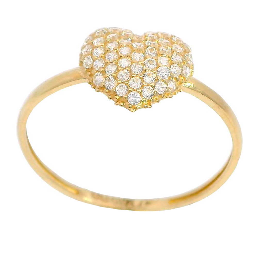 Anillo fino corazon con circonitas en oro 18k