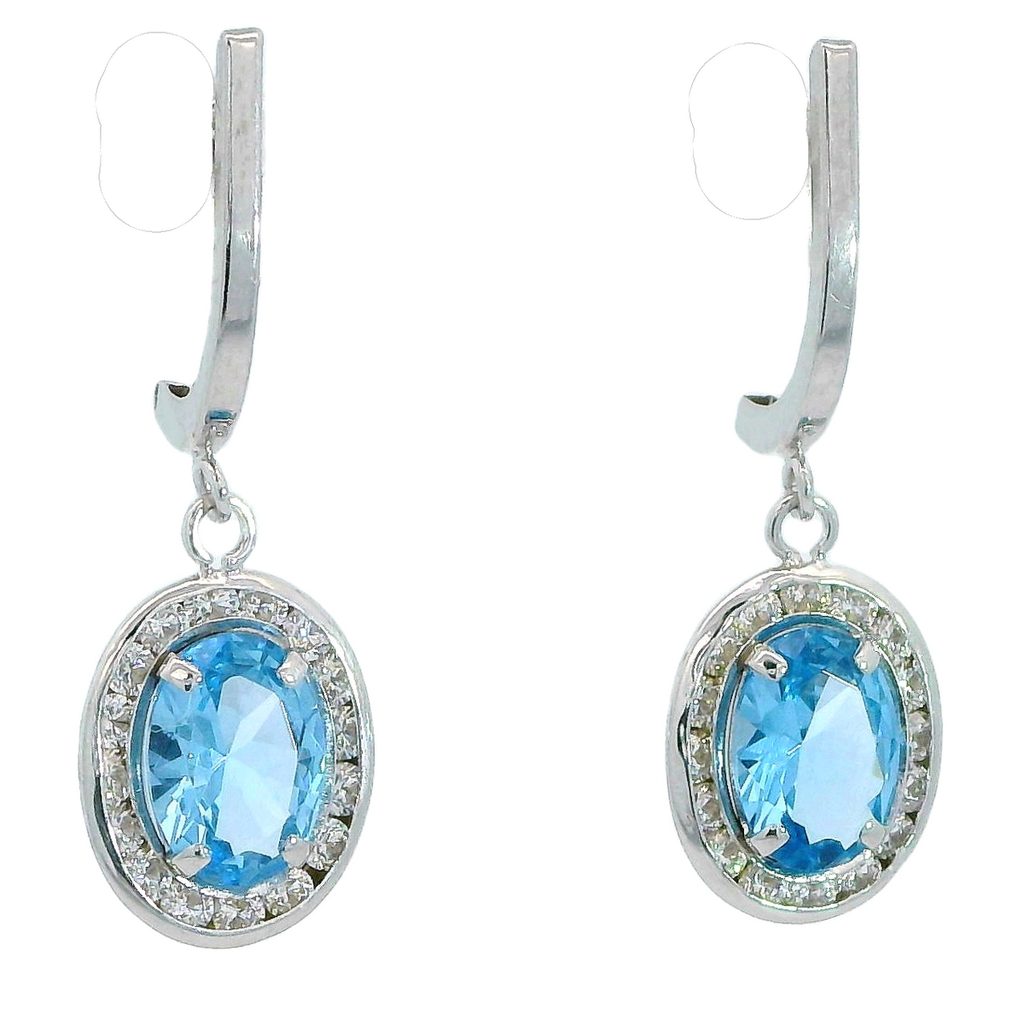 Pendientes circonita y piedra color aguamarina oro blanco 18k