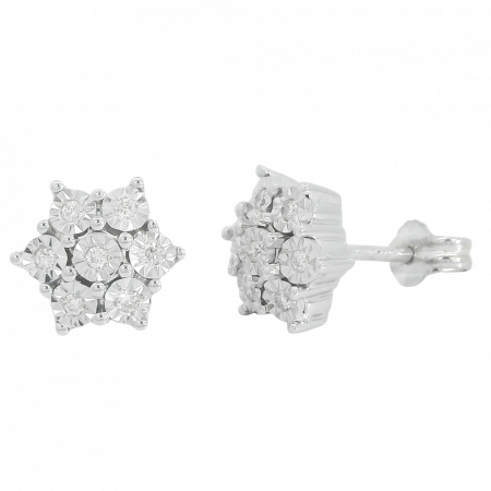 Pendientes cuajo de 7 diamantes oro blanco 18k