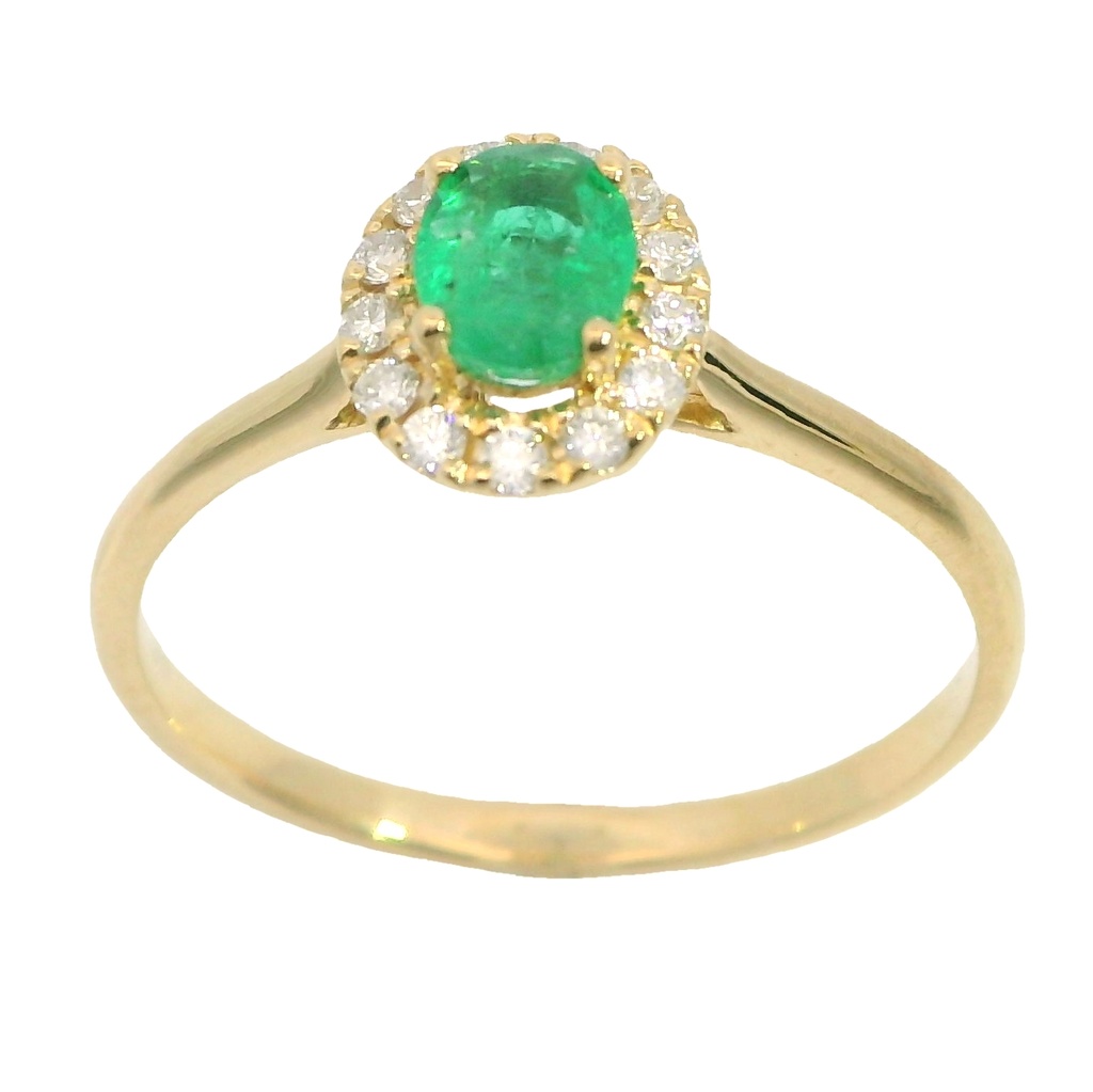 Anillo roseta esmeralda y diamantes oro 18k