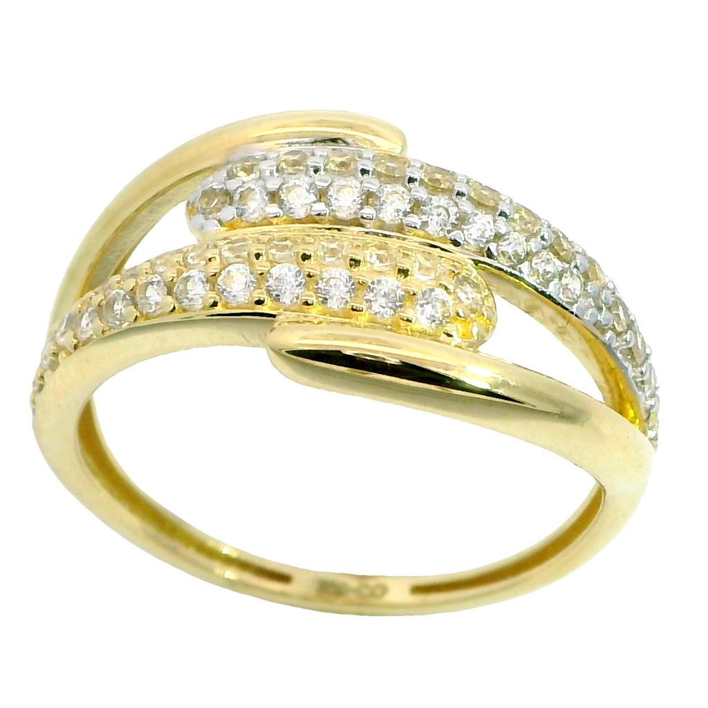 Anillo calado bicolor y circonitas oro 18k