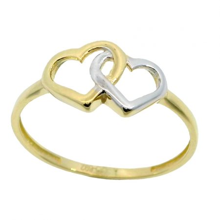 Anillo corazon doble bicolor oro 18k