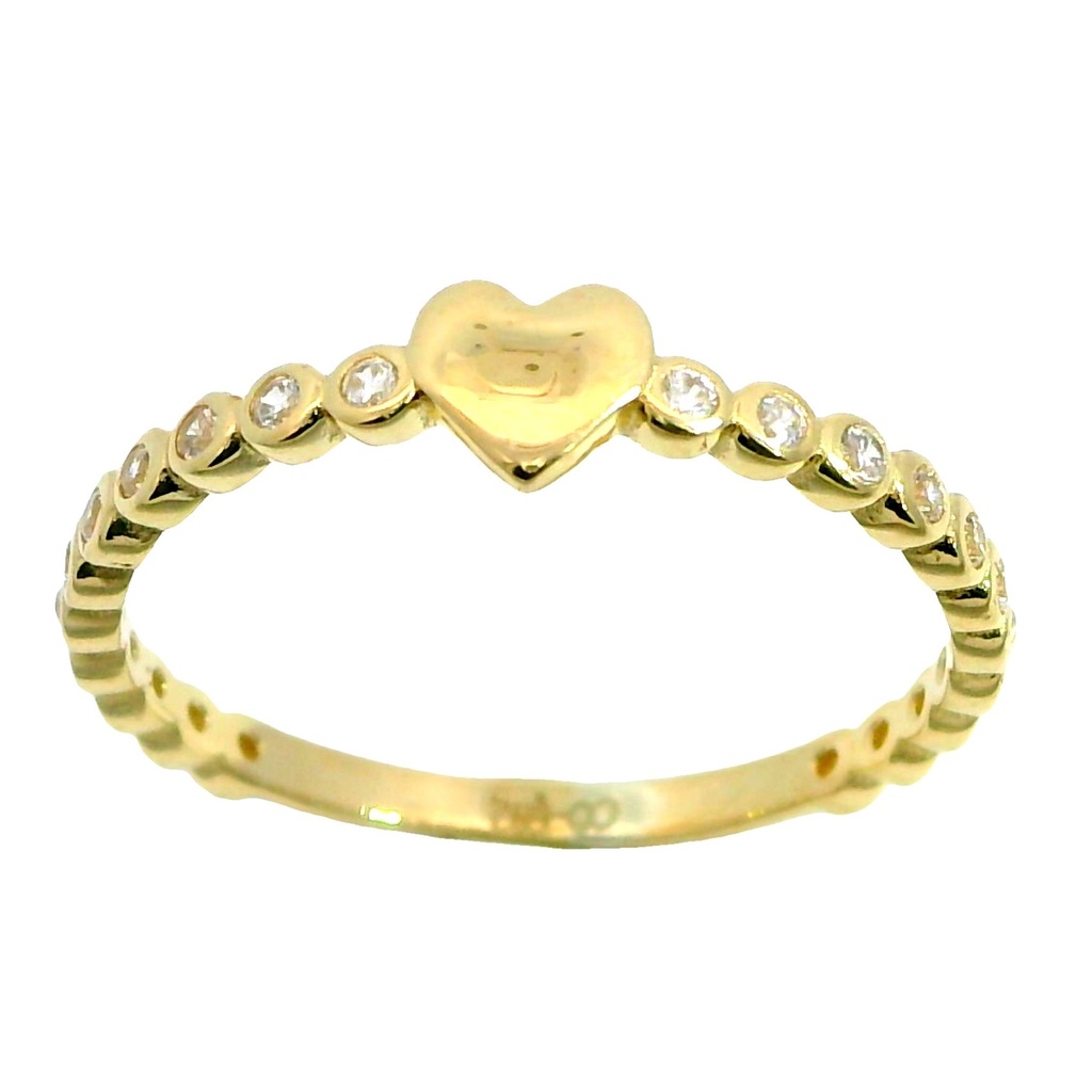 Anillo corazon y circonitas en oro de 18k