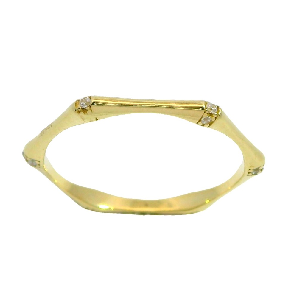 Anillo bambu con circonitas en oro de 18k