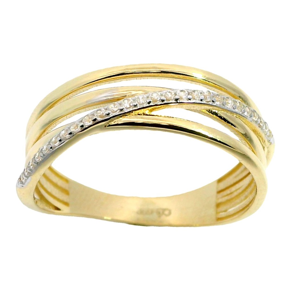 Anillo bandas lisas y circonitas en oro de 18k