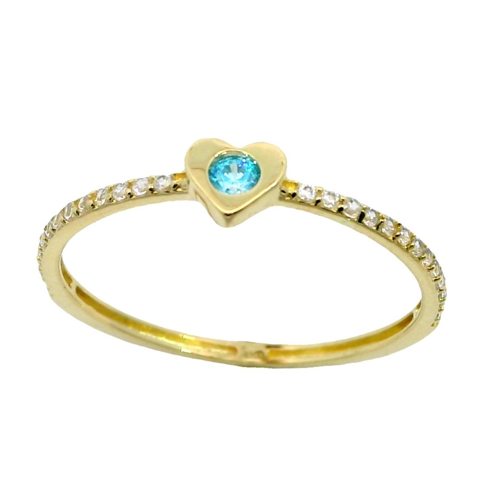 Anillo corazon circonita azul oro 18k