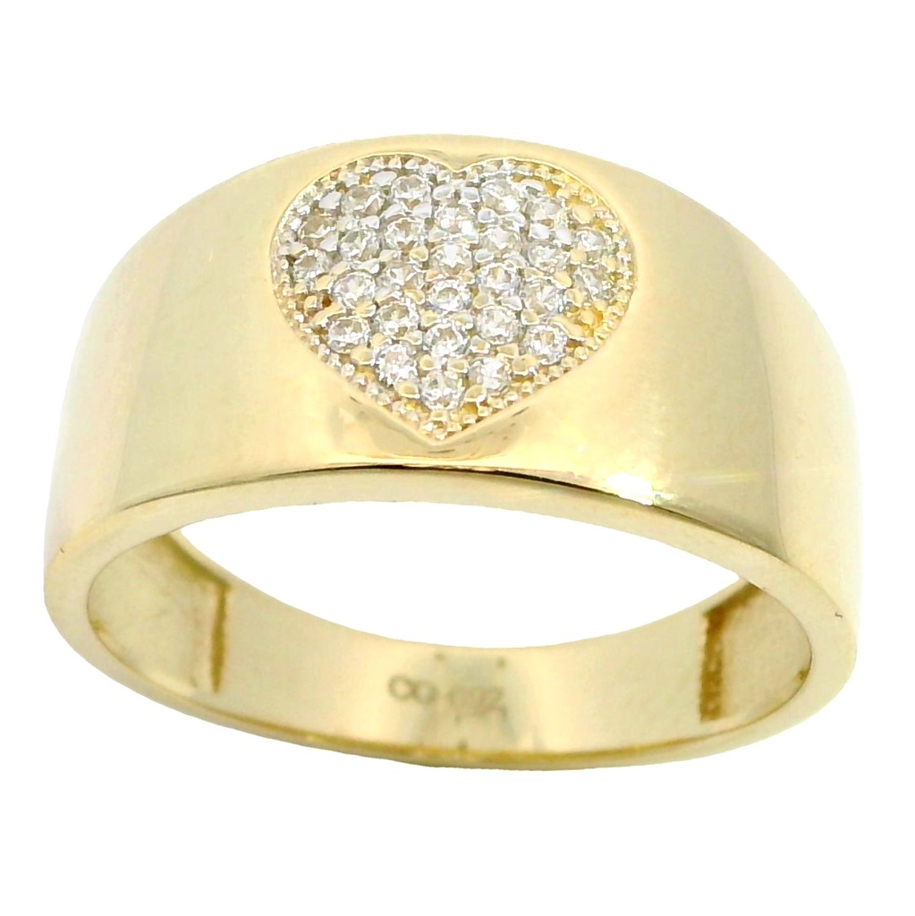 Anillo ancho corazon circonitas oro 18k