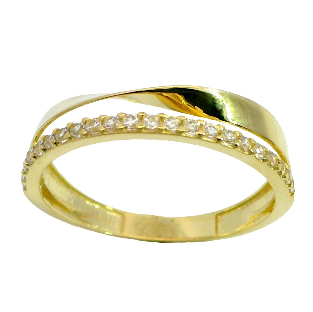 Anillo banda retorcida y circonitas en oro de 18k