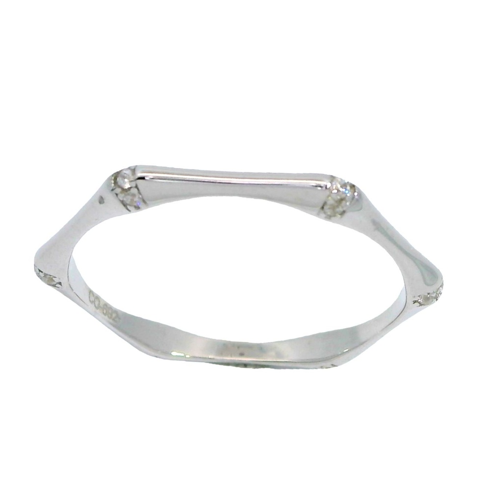 Anillo bambu con circonitas en oro blanco de 18k