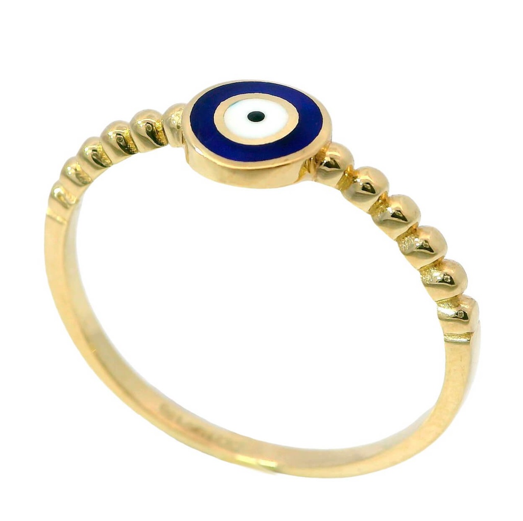 Anillo bollas con ojo turco en oro 18k