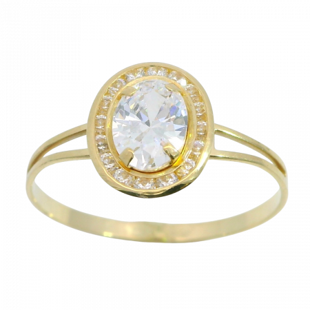 Anillo fino con circonita y orla de circonitas oro 18k