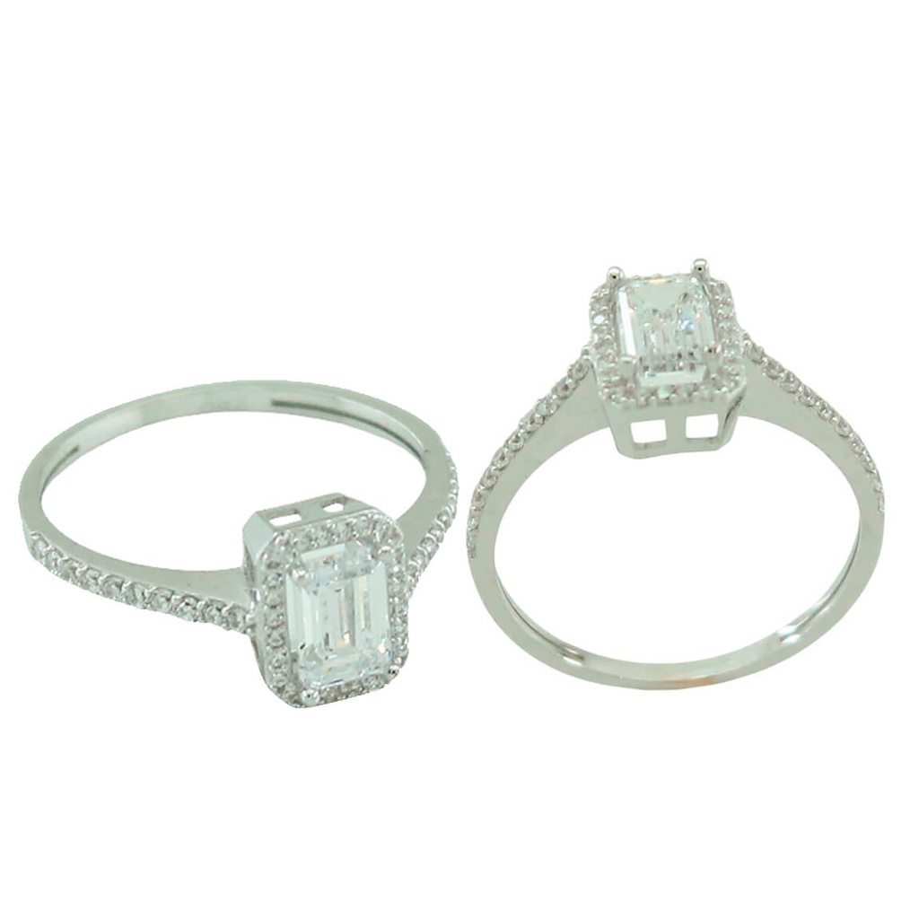 Anillo circonita rectangular 6x4mm.oro blanco 18k