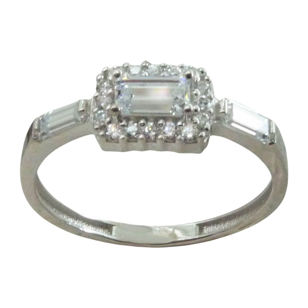 Anillo circonitas talla baguet oro blanco 18k
