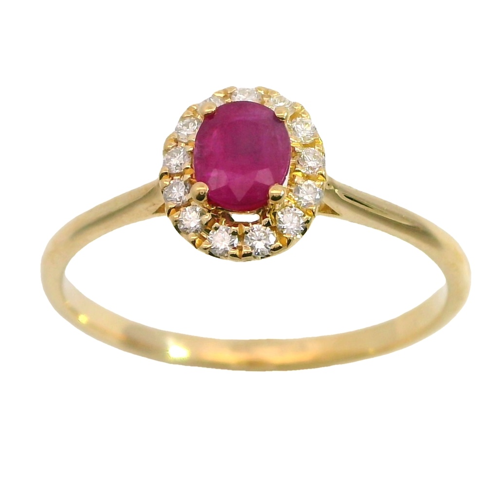 Anillo rubi oval 0.25ct. diamantes 0.12 ct tw h-si oro 18k