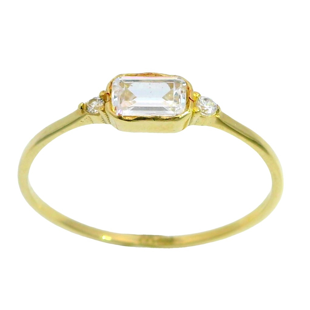 Anillo fino con circonitas redondas y baguet oro 18k