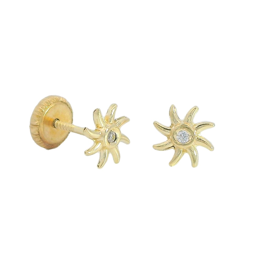 Pendientes sol circonita en oro de 18k