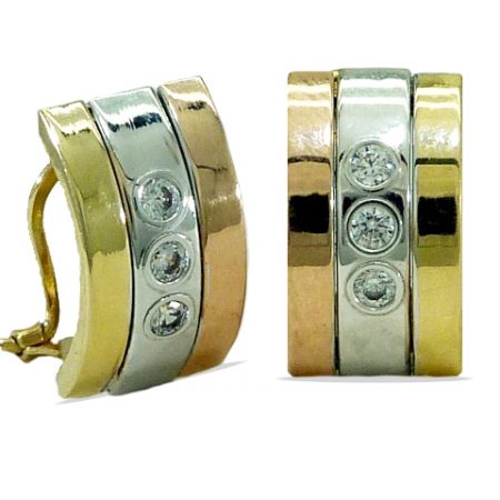 Pendientes bandas tricolor circonitas oro 18k