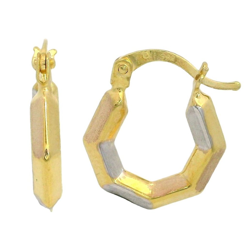 Aros forma de hexágono bicolor oro 18k