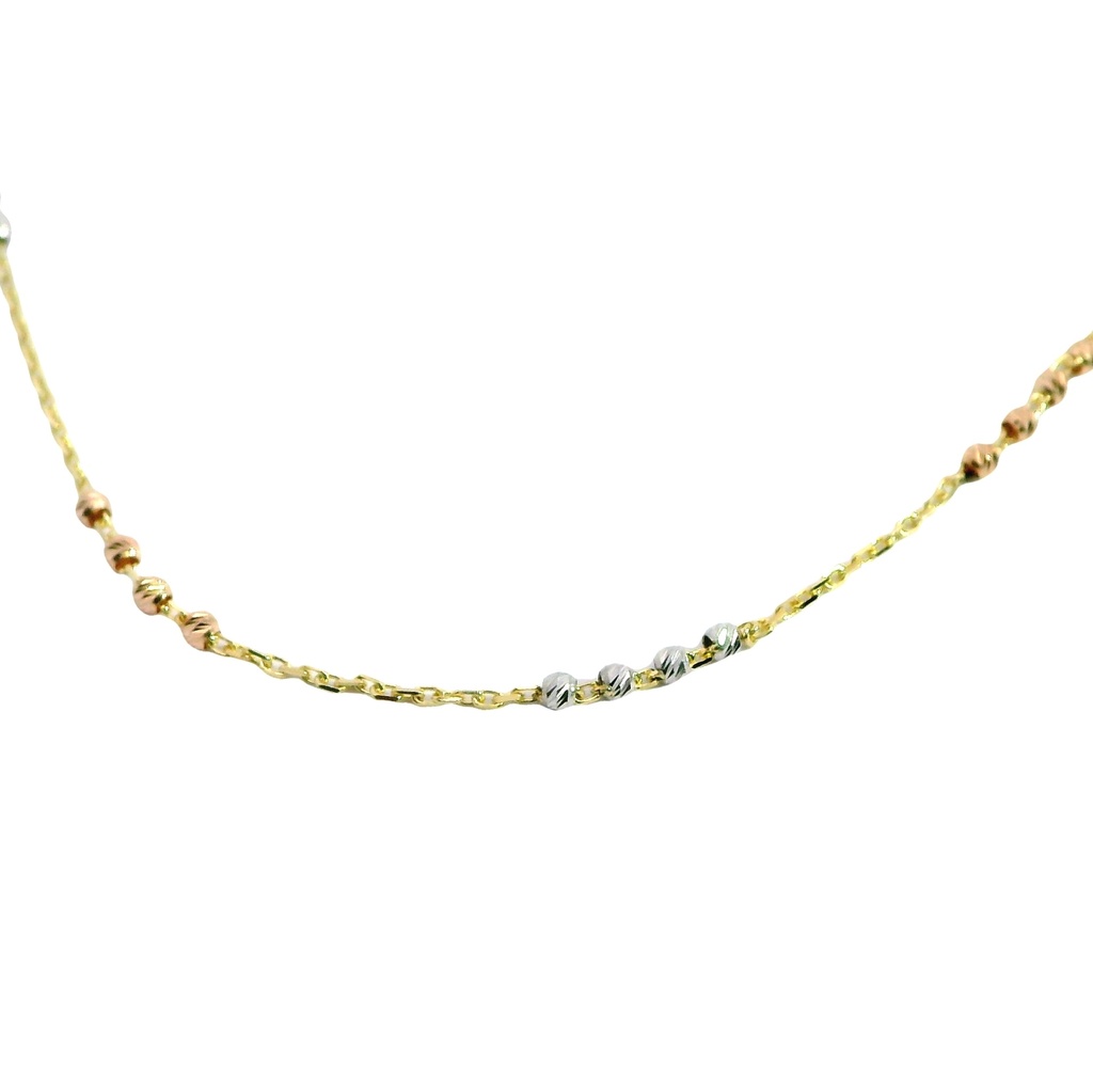 Gargantilla bolas tricolor y cadena en oro de 18k