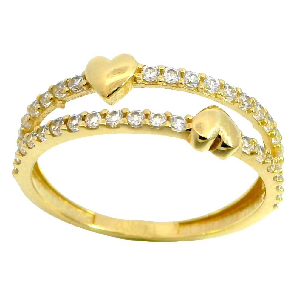 Anillo corazones y circonitas en oro 18k