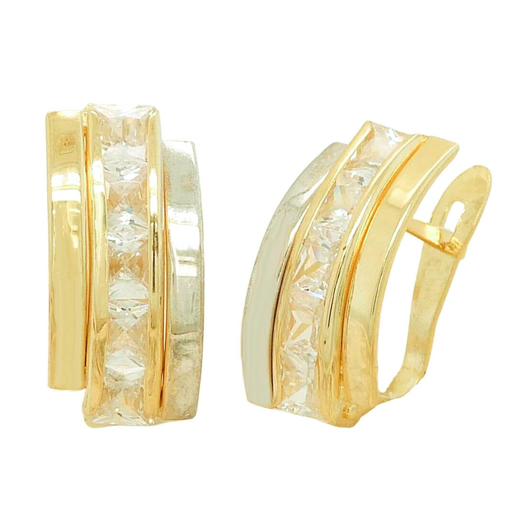 Pendientes bandas bicolor y circonitas oro de 18k