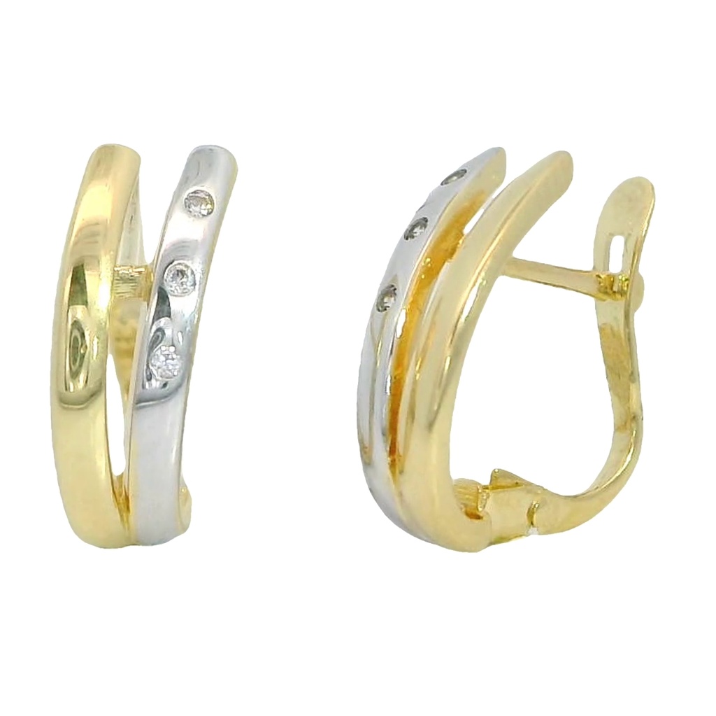 Pendientes doble medio aro bicolor en oro de 18k